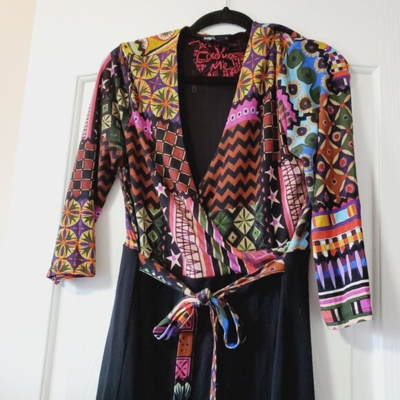 Desigual Colour Me stretch Faux Wrap Jersey Ranbow Abstract Dress XL - Picture 4 of 8